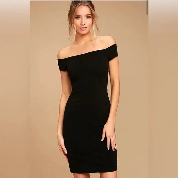 Bow-Getter Black Off-the-Shoulder Bodycon Dress - Picture 3 of 8